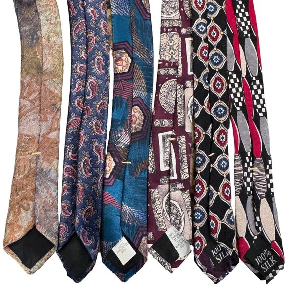 Oscar de la Renta Men's Necktie Tie Silk Red Blue Geometric USA 57-59" Lot of 6 - Picture 15 of 15